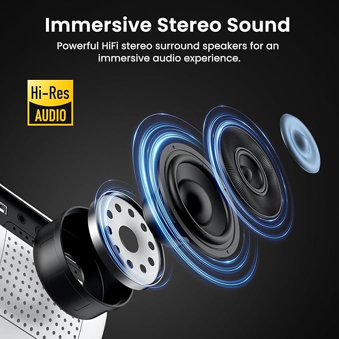 HAPPRUN Native 1080P Bluetooth Projector, Full HD Portable Outdoor Movie Projector with Built-in Speaker, Compatible with Smartphone, HDMI, USB, AV, Fire Stick, PS5 for Home, Bedroom, Outdoor Use