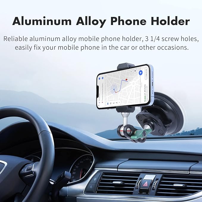 SEASKY S1 Powerful Sports Camera Suction Cup Car Mount for Gopro Hero 13/12/11/10/9/8 Black DJI Action 5/4/3/2 Pocket Insta360 X5 X4 X3 X2 Ace Pro 2 Cell Phone Holder Accessories Aluminum Alloy Metal