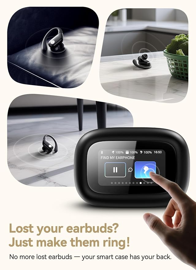 Wireless Earbuds, ENC Noise Cancelling Sport Ear Buds with Multifunctional Touch Screen, Bluetooth 5.4 Headphones, Bass Stereo Sound, 5 EQ Over-Ear Earbuds for Sports/Workout/Gym-Black