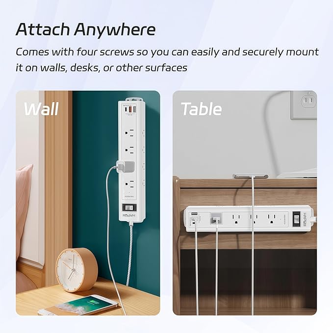 Surge Protector Power Strip 5 FT Extension Cord with Multiple Outlets - 12 Widely AC Outlets and 3 USB Ports, Flat Plug, Wall Mount Outlet Extender with 1700J Overload Protection, ETL Listed