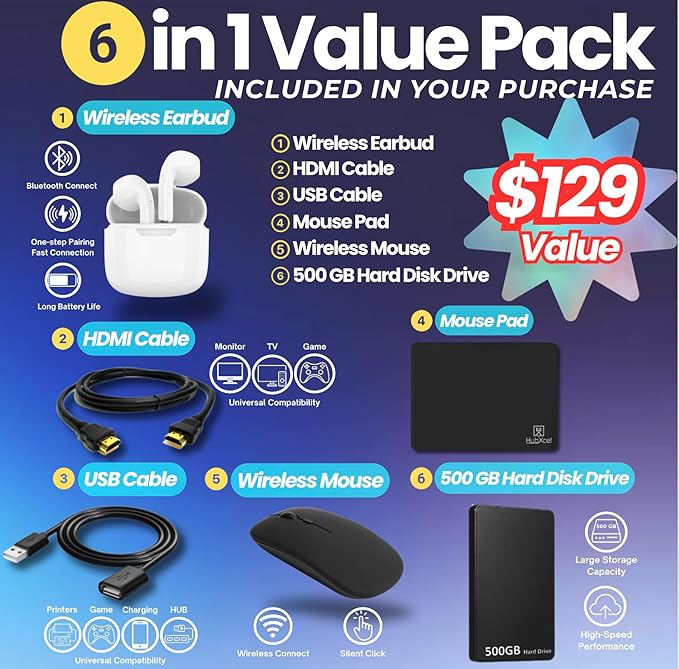 HP Flagship 15.6" HD Touchscreen Laptop Computer, 6-Core Intel i3 Processor, 16GB RAM, 1TB Storage (500GB SSD + 500GB Ext), Wi-Fi, Long Battery, HubxcelAccessory, Lifetime Office 2024, Win 11 Pro