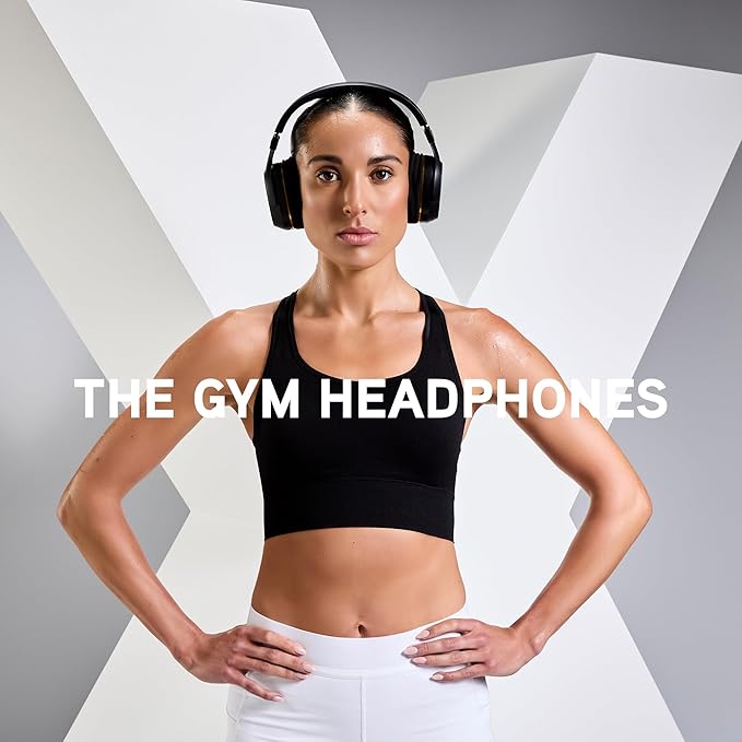 BlueAnt Pump X - The Gym Headphones | White/Gold | Sports Headphones | Cushioned & Cooling Ear Pads | (ANC) Active Noise Cancelling/Advanced Transparency | Wireless | Up to 58hr Play Time