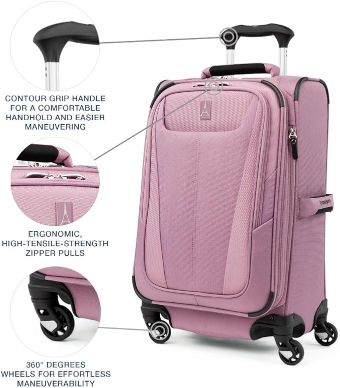 Travelpro Maxlite 5 Softside Expandable Carry on Luggage with 4 Spinner Wheels, Lightweight Suitcase, Men and Women, Orchid Pink Purple, Carry On 21-Inch