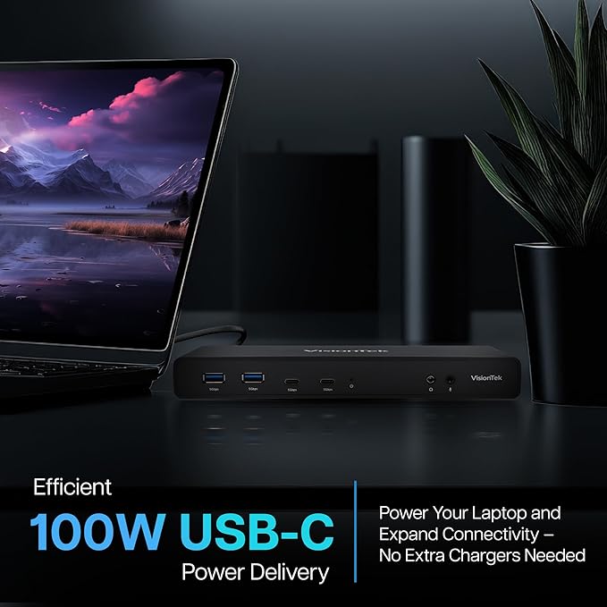 VisionTek VT4510 Universal USB Dual Monitor Docking Station - 2x HDMI, 2x DisplayPort, 100W Power, 4x USB-A, 2x USB-C, Audio, Ethernet for Windows/ MacOS/ ChromeOS