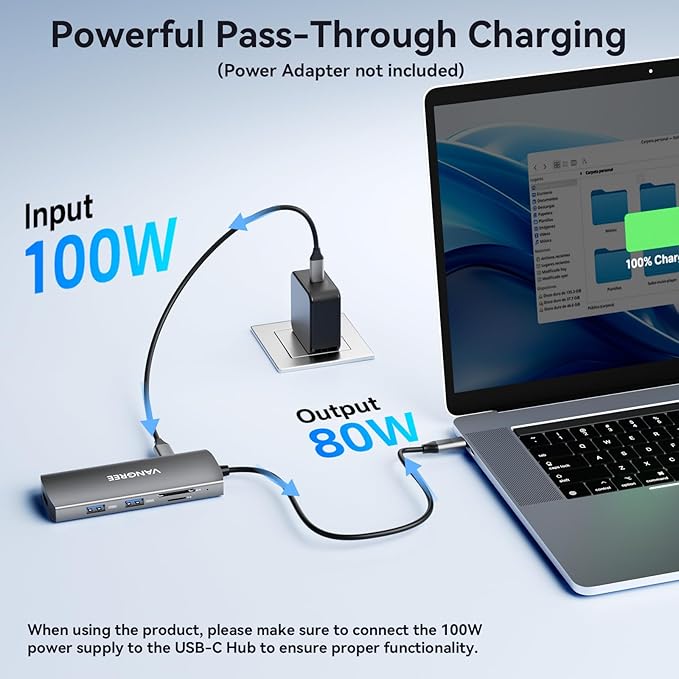 USB C Video Output Hub, 3 USB-C & 2 USB-A 3.2 10Gbps Ports, 4K@60Hz HDMI, 100W PD, SD/TF, USBC Splitter Dual Monitor Adapter for MacBook Pro/Air, iMac, iPad Pro, XPS, Surface, Galaxy S22,Samsung DEX