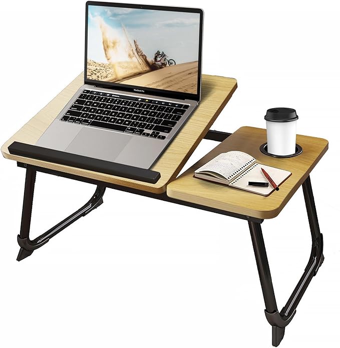 CloudTrip Laptop Desk for Bed or Couch, Lap Desk, Woking in Bed Desk, Home office Desks, Breakfast Tray, Desk with Cup Holder, Watching Movies in Bed, laptop stand for bed, Fordable Legs Desk (Walnut)