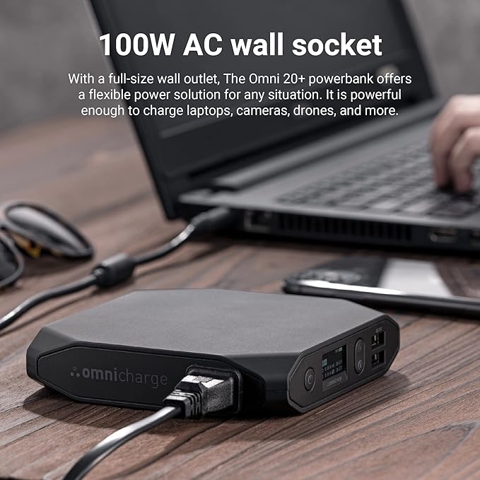 Omni 20+ Professional Premium Portable Power Bank with AC Outlet 20,000mAh/71Wh,Laptop Power Bank,Universal Charger for All Devices, Fast Charging USB-C & QC 3.0, Travel-Friendly Power Solution