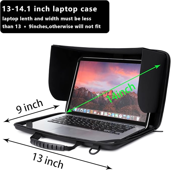 BUG 13-14 Inch Laptop Sun Shade Bag, Chromebook Protective Sleeve Case Shoulder Bag with Sun Hood Foldable Portable Shield Cover for Working Outside, Computer Hard Shell Case(Patent Pending)