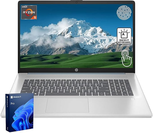 HP 17.3" Business Laptop, 17.3" HD+ Touchscreen, AMD Ryzen 5 7430U, 16GB RAM, 512GB PCIe SSD, Backlit Keyboard, Fingerprint Reader, Webcam, HDMI, Wi-Fi 6, Windows 11 Pro, Blue