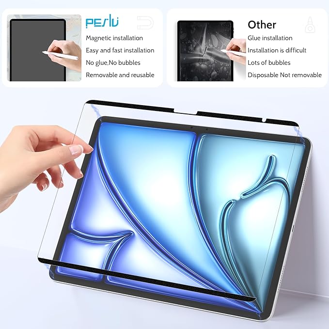 2 Pack Magnetic Paperfilm for iPad Air 13 Inch 2024/2025 (M2/M3, 6th/7th Gen), Feel Like Writing Drawing On Paper, Matte Removable Anti Glare Fingerprint Screen Protector Blue Light Filter