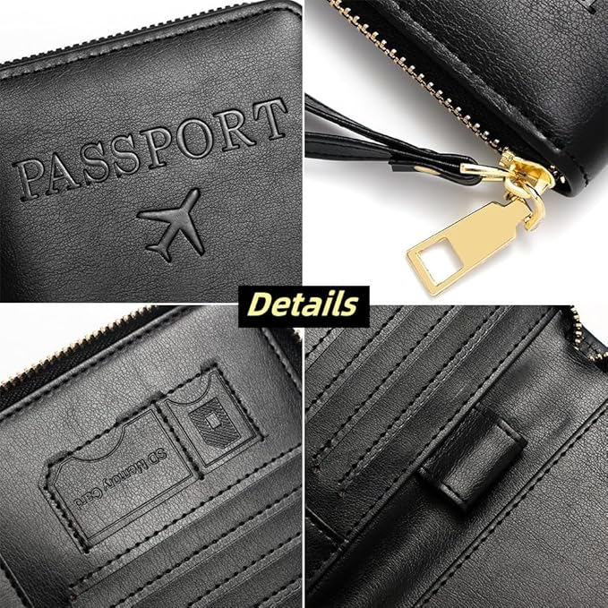 S-11 RFID Blocking Passport Holder Travel Wallet, Slim Zipper Card Case with ID Window, Boarding Pass Slot & Credit Card Organizer for Men and Women. (Brown)