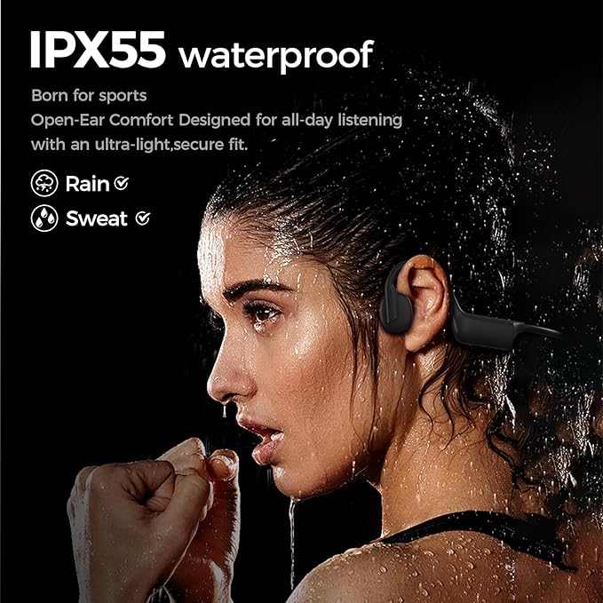 Bone Conduction Headphones, Wireless Bluetooth Open-Ear Sports Headphones with Mic, Type-C Quick Charging Long Battery Life, Upgrade Waterproof Earphones for Running, Walking, Cycling, Workout, Gift