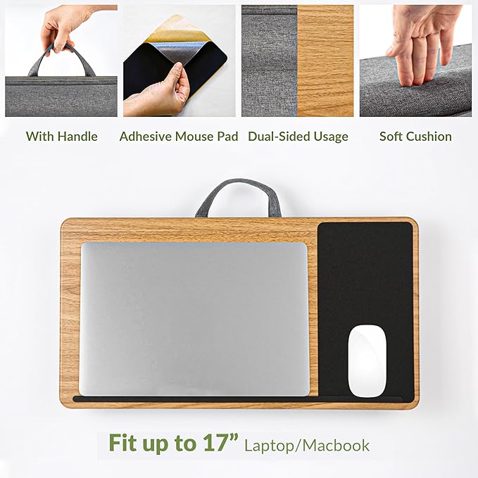 Lap Desk with Soft Cushion and Wrist Rest – Portable Laptop Desk for Bed, Couch & Home Office, Removable Mouse Pad & Anti-Slip Strip for 17 inch Laptop (Large, Wood Pattern)