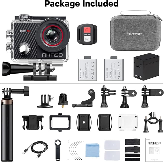 AKASO EK7000 Pro 4K30fps 20MP Action Camera EIS Ultra HD 131FT Waterproof Underwater Camera with Mini Selfie Stick Tripod and Carrying Case Helmet Accessories Kit Bundle