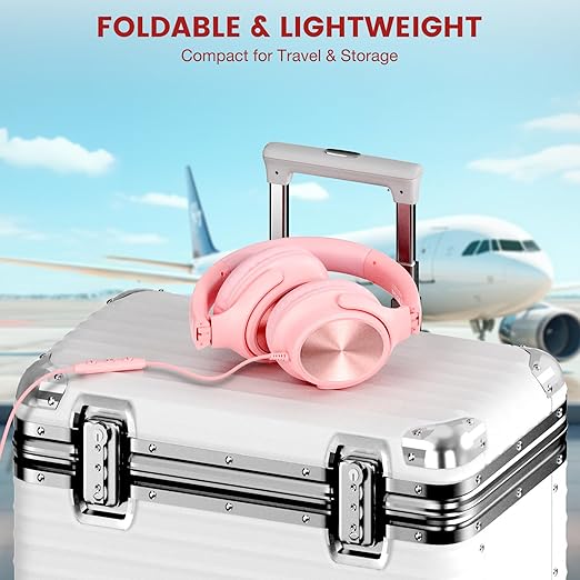 USB C Headphones Wired, Over Ear USB C Wired Headphones with Microphone, Volume Control, HD Stereo Sound, Foldable USB Type C Headphones for Adult/Teens/Chromebook/Laptop/Computer/iPhone,Pink