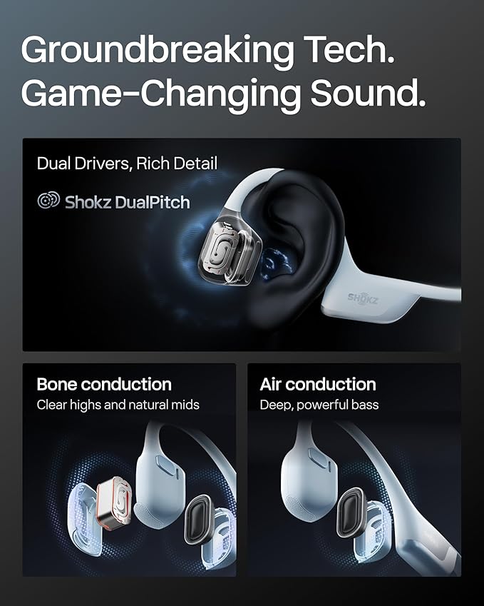 SHOKZ New OpenRun Pro 2-Bone Conduction Headphones,Open-Ear Bluetooth Wireless Sport Earphones for Running,Workouts-Sweat Resistant,Secure Comfortable Fit-Deep Bass,Smart Mic,Reflective Strip