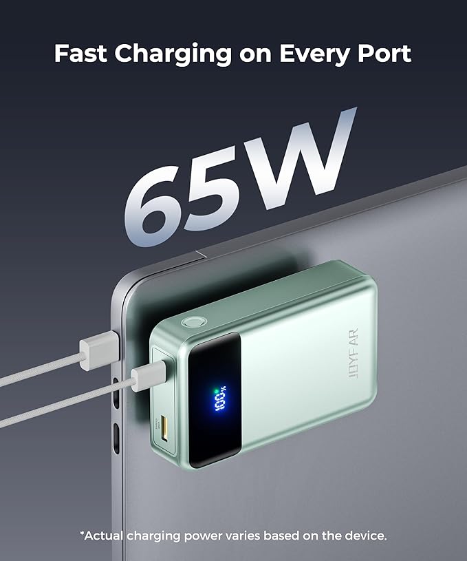 Portable Charger Power Bank - 30000mAh 65W Laptop Travel Essentials Battery Pack USB C Built in Cable Phone Fast Charging Compatible with iPhone 16 15 14 13 iPad MacBook Samsung Google (Green)