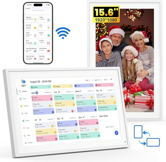 NEWYES 2026 15.6 inch Digital Calendar – Interactive Touchscreen Family Planner with Chore Chart & Parent-Child Reward System, Full HD 1920×1080 IPS Display for Home Organization, Wall & Desk Mountable