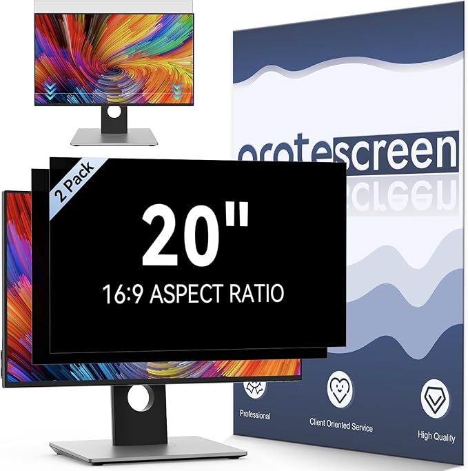 [2-Pack] 20 Inch Computer Privacy Screen Filter for 16:9 Widescreen Monitor, Removable Eye Protection Anti Glare Blue Light Filter Privacy Shield, Anti Scratch Anti Spy Screen Protector Film 20 In