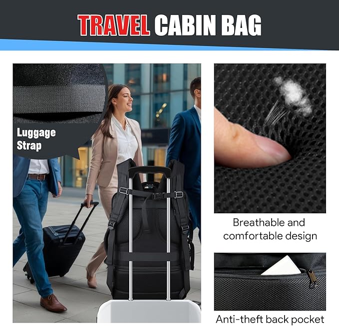 Travel Backpack, Expandable 50L Carry On Backpack, Extra Large Anti-Theft TSA Flight Approved Large Weekender Daypack Bag for Men and Women, Waterproof Pocket Lightweight Travel Gifts for Men, Black