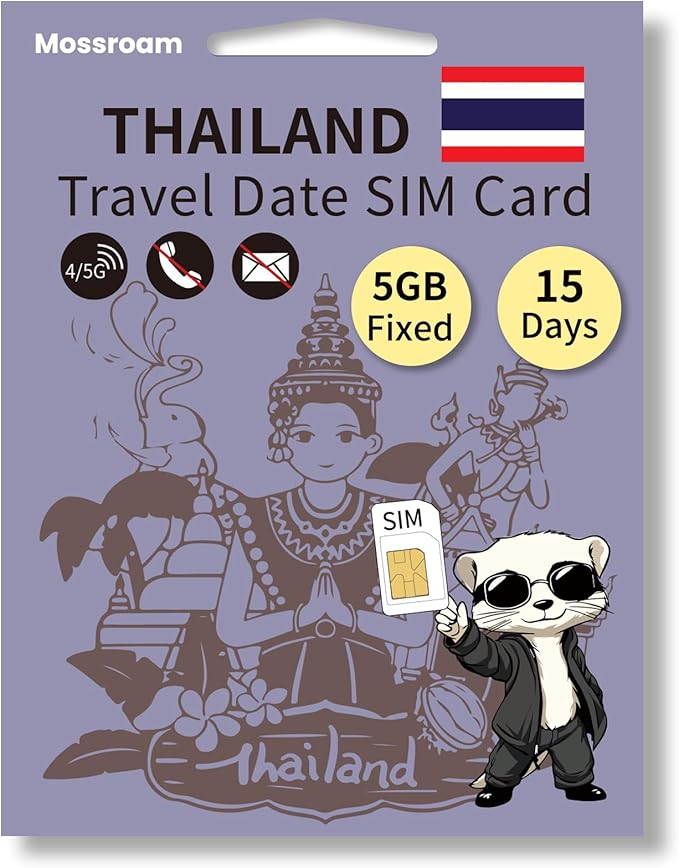 Thailand Data SIM Card,5GB High-Speed 5G/4G LTE Fixed Data,for 15 Days - Prepaid, No Hidden Fees - Ideal for Tourists & Business Trips