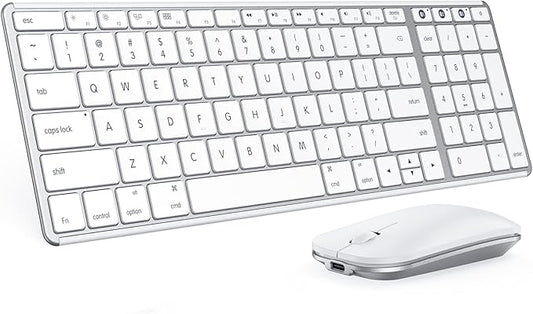 seenda Bluetooth Keyboard and Mouse for Mac, SKM64-2 Multi-Device Rechargeable Slim Wireless Keyboard Mouse Stainless Steel Full Size, Compatible with MacBook Pro/Air, iPad, Mac - White Silver