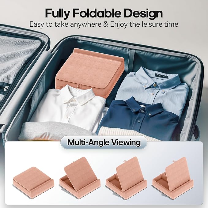 KDD Tablet Pillow Stand with Storage, Foldable iPad Holder for Bed, Lap and Desk, Angle Adjustable Soft Pad Dock with Stylus Mount Compatible with iPad Pro 12.9, 10.5, 11, Air, Mini, Phones, Books