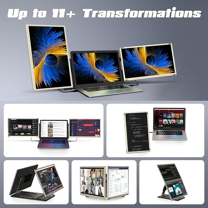 Laptop Screen Extender Monitor - 15.6" Triple Portable Monitor 85% NTSC FHD 1080P IPS Detachable Screen Design Extended Monitors for Laptops Compatible with Windows Mac