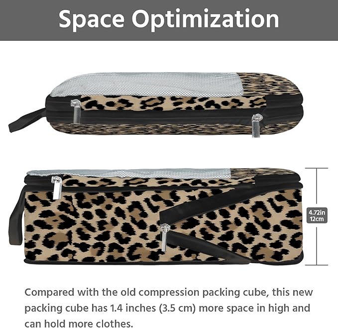 7 Pcs Compression Packing Cubes for Travel, Waterproof Suitcase Luggage Backpack Organizer with Toiletry Bag Travel Essentials for Women/Men-Leopard