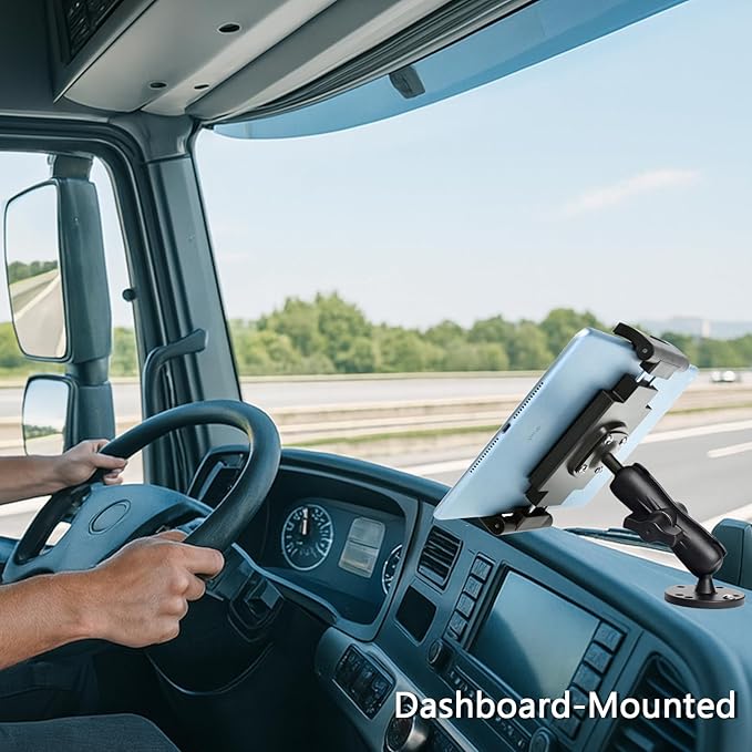 Heavy-Duty Tablet Mount, Aluminum Arm, Screw-Locked Holder, Industrial AMPS Base – Fits RAM B Size – Truck, Car, RV Dash, Desk, Wall Mount – 7–12.9" iPad Pro, Air, Mini, Galaxy Tab Holder