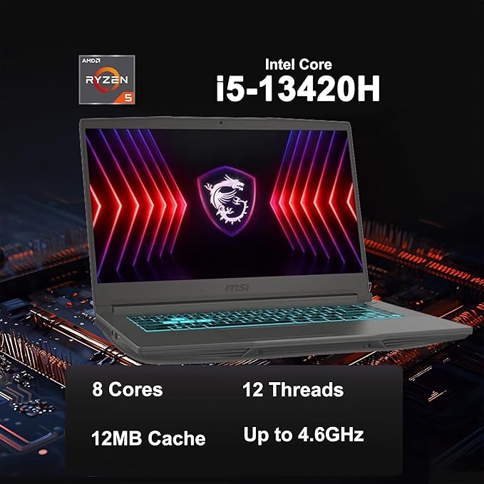 msi Thin 15 Gaming Laptop 15.6" FHD IPS 144Hz Intel Octa-core i5-13420H (Beats i7-12650H) 16GB RAM 512GB SSD GeForce RTX 4050 Backlit USB-C Wi-Fi6E Win11 ICP Hub