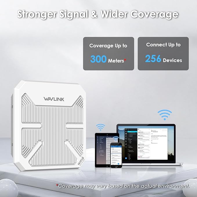 WAVLINK AX3000 Outdoor WiFi 6 Extender, Dual Band Long Range WiFi Repeater/Wireless Access Point/Router with PoE/ 3KM PtP Transmission, IP67 Waterproof, Supports Up to 256 Devices for Camping, Farm
