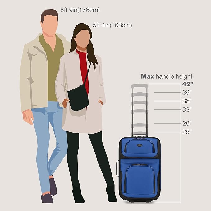 U.S. Traveler Rio Softside Expandable Carry-on Rolling Luggage, Royal Blue, 2 Wheel Set