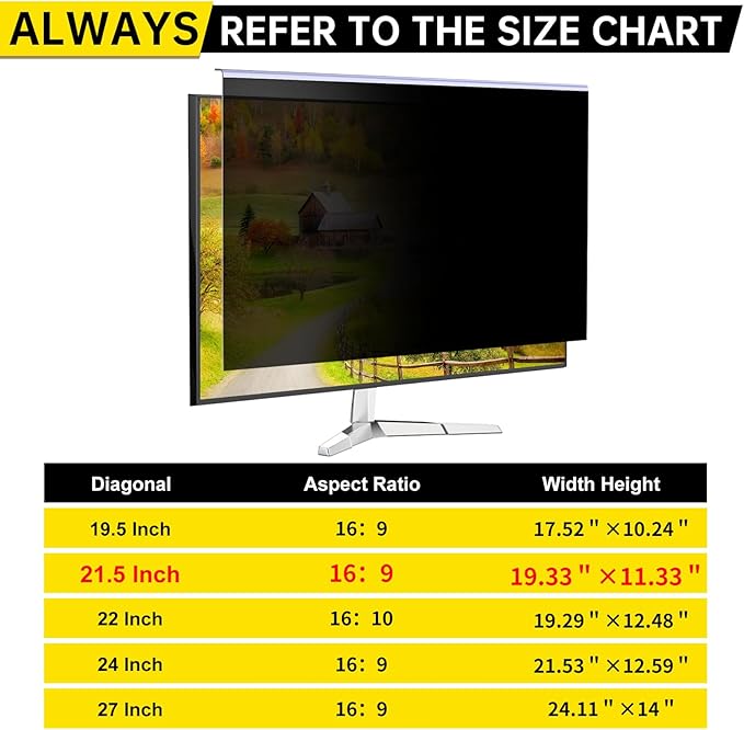 21.5 Inch Computer Privacy Screen for 16:9 Computer Monitor, Anti-Blue Light Monitor Privacy Screen Filter, Anti-UV Computer Screen Privacy Shield