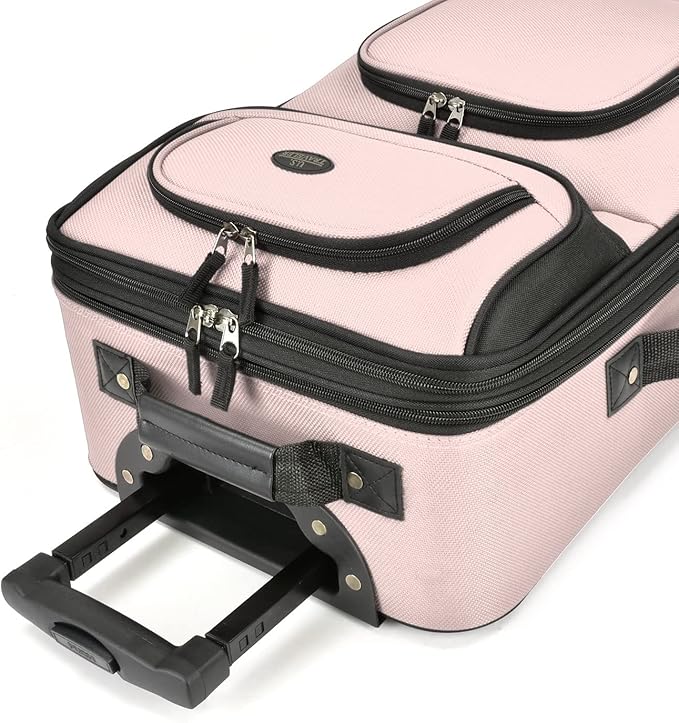 U.S. Traveler Lightweight Rolling 20" Carry On Luggage Softside Suitcase, Pink, 2 Wheel Single