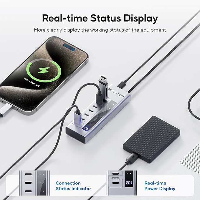 Powered USB C Hub, 7 in 1 USB C Hub Support Data 10Gbps & Charging(Not Support Video), USB C Powered Hub 10Gbps Ports for iMac, MacBook Pro/Air, iPad, XPS, USB Hub with 35W PD Power Adapter