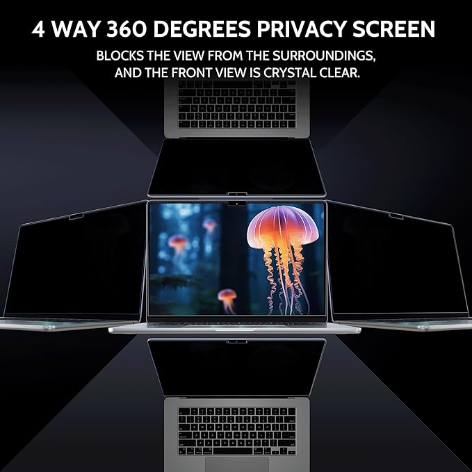 Magnetic 360° Privacy Screen for Macbook Pro 14 Inch (2021-2024, M1, M2, M3, M4), Removable Matte Anti Glare Blue Light Protector 4 Way Private Security Filter for Mac Laptop Computer