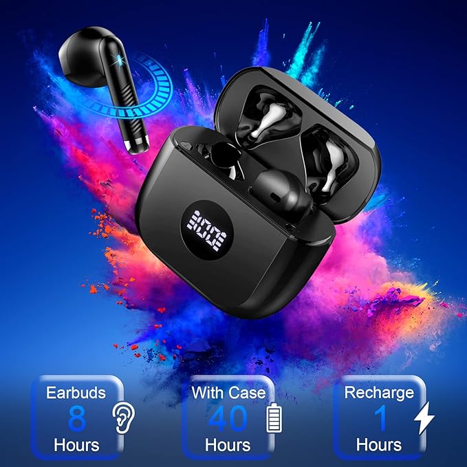 Wireless Earbuds, Bluetooth 5.4 Ear Buds LED Power Display Headphones Bass Stereo, Bluetooth Earbuds in-Ear Noise Cancelling Mic, 40H Playback Mini Case IP7 Waterproof Sports Earphones for Android iOS