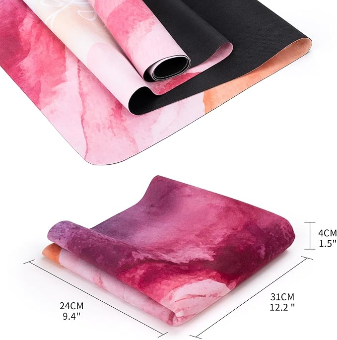 Travel Foldable Suede Yoga Mat, Tear-resistant Non-Slip Fitness Mat, Tote Bag included for Yoga Pilates Exercise Workout, 0.06 Inch/1.5 mm Thick, 72 x 24 Inch/183 x 61 cm