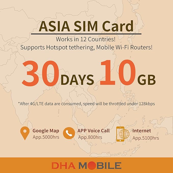 Asia SIM Card Japan + 11 Countries | 30 Days 10GB Data Only | Tethering Supported | Use in Japan South Korea Thailand Singapore Cambodia Indonesia Macau Malaysia Philippines Sri Lanka Laos Vietnam