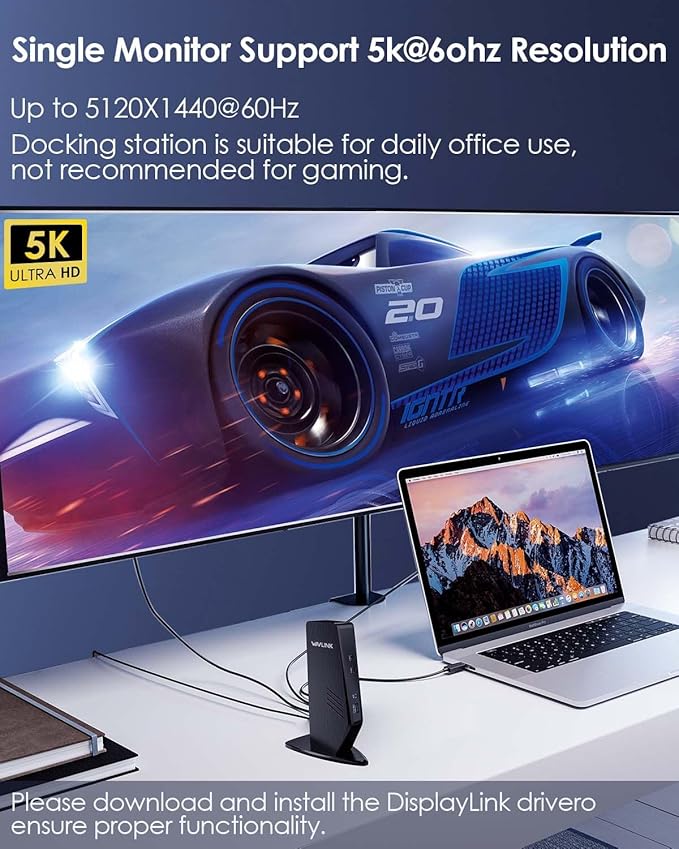 WAVLINK USB 3.0 and USB-C Universal Laptop Docking Station with 65W, Dual Monitor Docking Station for Windows or Mac, 4K HDMI (2 HDMI,2 Display Ports,3 USB-A, 2 USB-C, Ethernet, Audio&Mic)