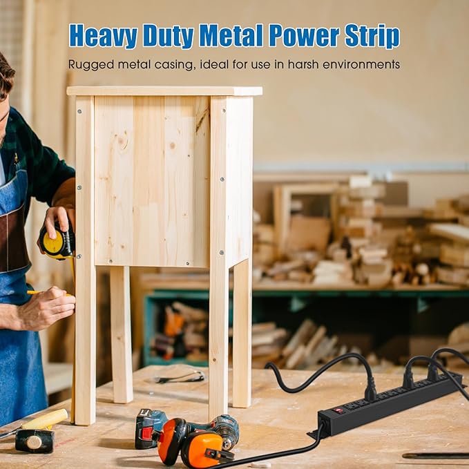 HHSOET Rotating Mountable Power Strip, 12 Outlet Wall Mount Surge Protector, Metal Heavy Duty and Versatile Outlet Strip, Stylish Appearance, Sturdy and Durable, 50ft Power Cord.(Black)