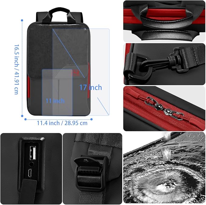 ZINZ Slim & Expandable Laptop Backpack 15.6 16 17 inch Travel Business Backpack Water-Resistant Daypack for Men and Women，Black red