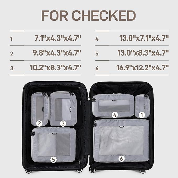 EPICKA TripCozy Compression Packing Cubes - 6 Set Durable Travel Organizer Bags with Mesh Top, Expandable Travel Accessories for Carry on, Luggage, Suitcase, Backpack (Light Grey)