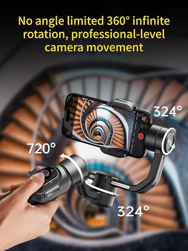 Gimbal Stabilizer for Smartphone, 3-Axis Industry-Standard Gimbal w/360°Rotation, Phone Stabilizer Built-in Extension Rod, Professional Gimbals w/Fill Light for iPhone/Android-Smart S2
