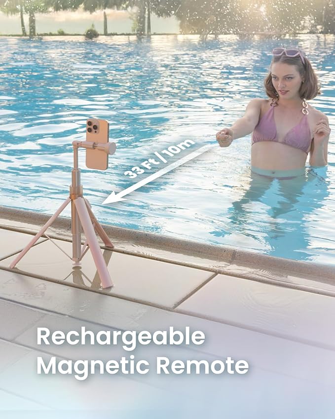 KraftGeek Automatic Tripod for iPhone, 66" Pink Phone Selfie Stick Tripod Stand for Recording, Travel, Content Creation - Ombré Peach