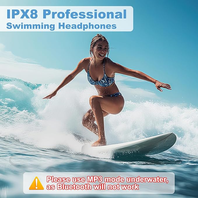 Swimming Headphones, IPX8 Waterproof Bone Conduction Headphones with Built-in MP3, Open Earphones Underwater Swim Earbuds with Bluetooth Sport Headsets for Swimming Pool Running Cycling-Beige