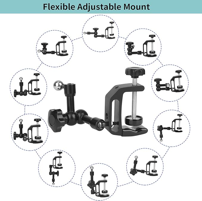 iPhone Mount for Desk/Table/Rod/Kitchen Cabinet,360°Adjustable Aluminum Alloy Phone Stand,Clip Holder Compatible with 3.5~7.5" iPhone/Nexus/HTC/Huawei/Smartphone