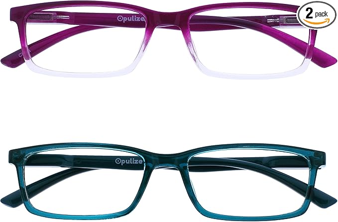 OPULIZE SEE Reading Glasses with Blue Light Blocking for Women and Men, Narrow Frame, Spring Hinges, Computer Gaming Glasses, Purple,Turquoise +3.5 (Pack of 2)