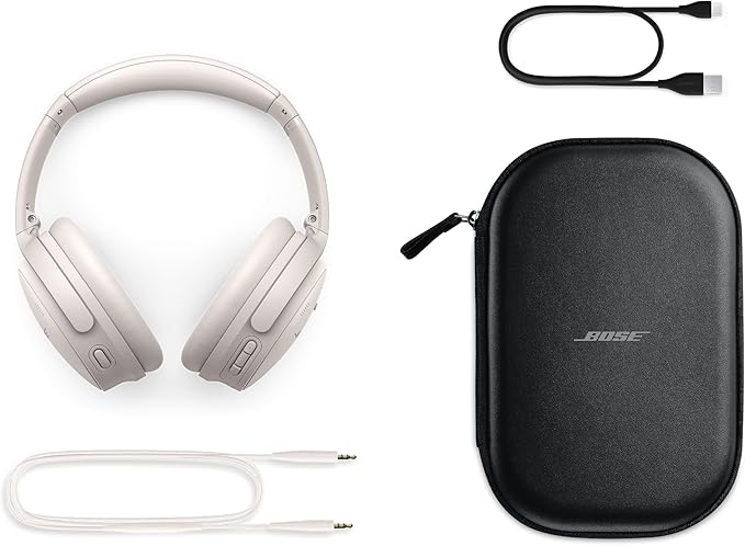 Bose QuietComfort Headphones - Wireless Bluetooth Headphones, Active Over Ear Noise Cancelling and Mic, USB-C Charging, Deep Bass, Up to 24 Hours of Playtime, White Smoke
